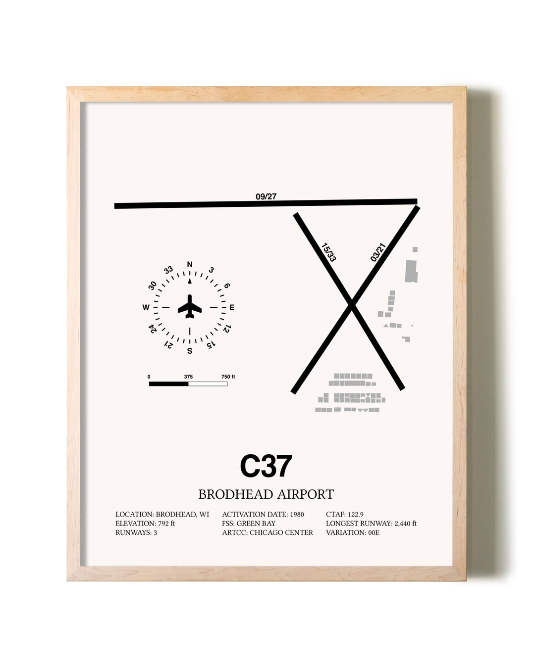 Brodhead Airport framed wall art in white frame