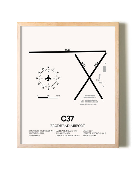 Brodhead Airport framed wall art in white frame