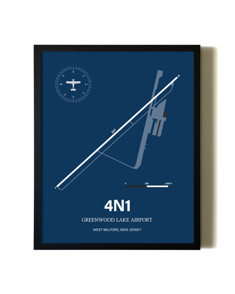 Aviation Blue Framed Greenwood Lake Airport layout wall art poster
