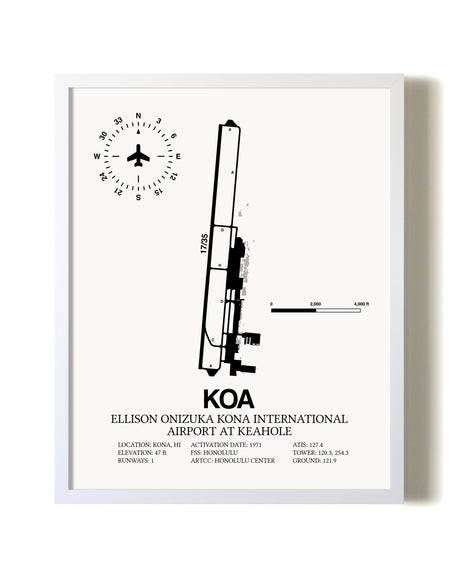 Ellison Onizuka Kona International Airport At Keahole airport map poster in oak frame