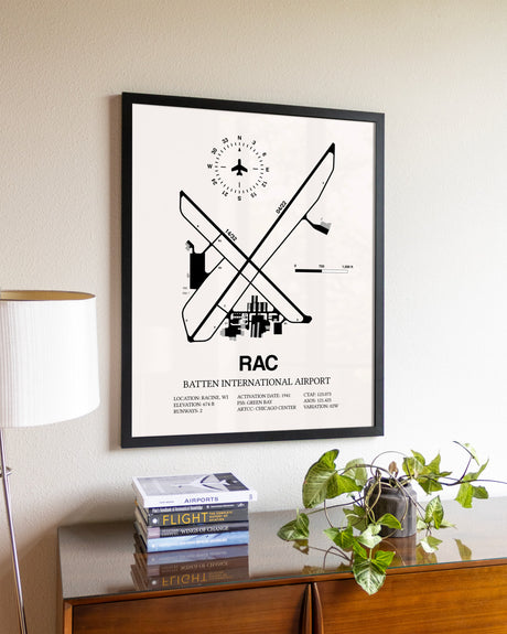 Batten International Airport aviation wall décor in black wood frame