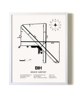 Bishop Airport airport map poster in oak frame