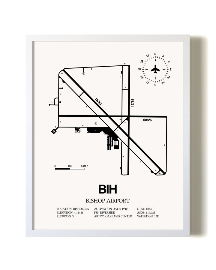 Bishop Airport airport map poster in oak frame