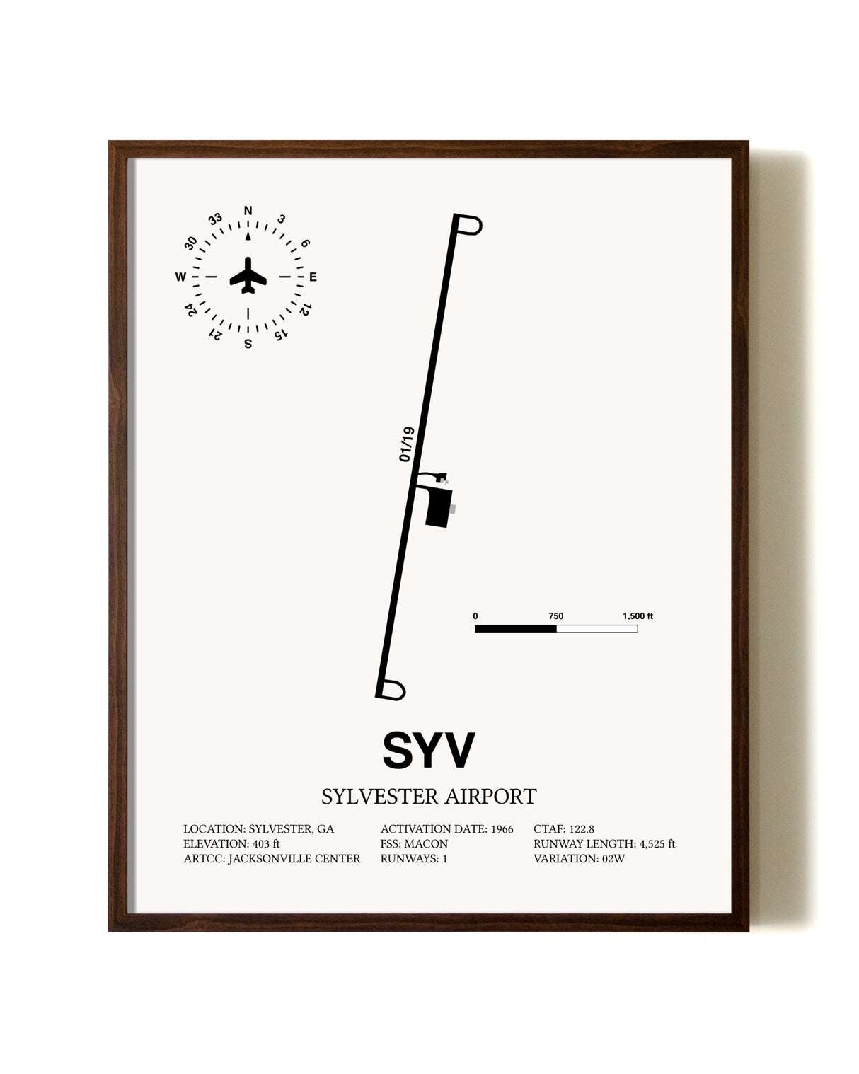 Sylvester Airport aviation print in walnut frame