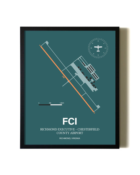Green Richmond Executive-Chesterfield County Airport aviation wall décor in black wood frame