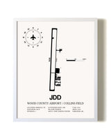 Wood County Airport / Collins Field airport map poster in oak frame