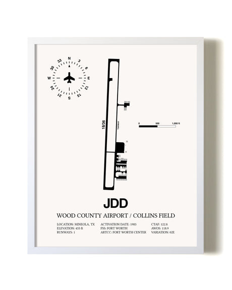 Wood County Airport / Collins Field airport map poster in oak frame