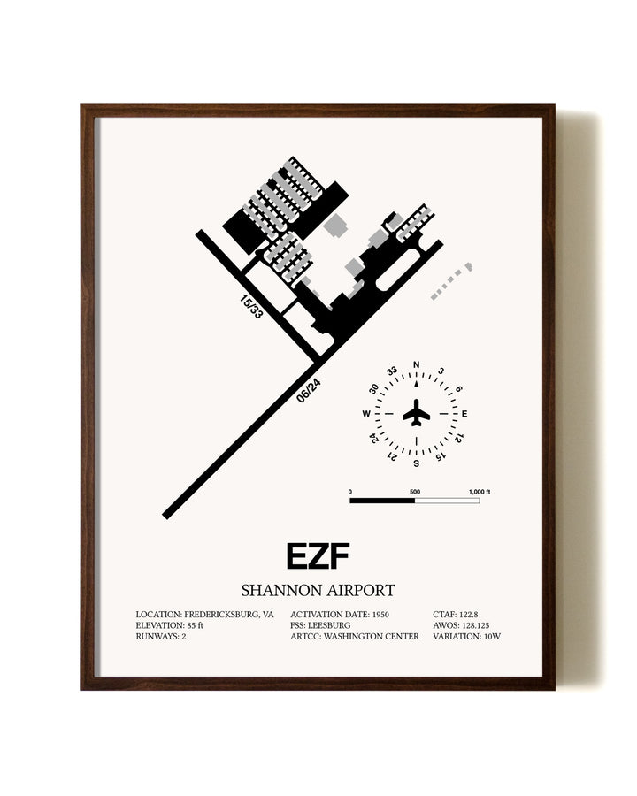 Shannon Airport aviation print in walnut frame