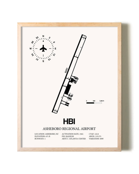 Asheboro Regional Airport framed wall art in white frame