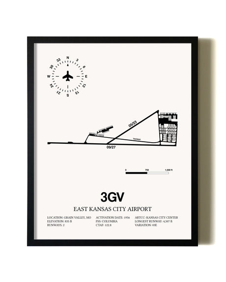 Framed East Kansas City Airport wall art poster in black frame