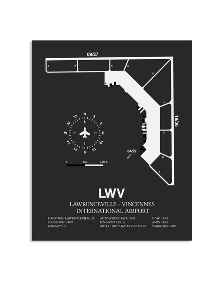 Gray Framed Lawrenceville-Vincennes International Airport layout wall art poster