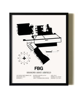 Framed Simmons Army Airfield wall art poster in black frame