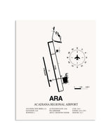 Gray Acadiana Regional Airport framed poster displayed in an airplane hangar