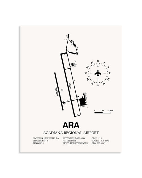 Gray Acadiana Regional Airport framed poster displayed in an airplane hangar
