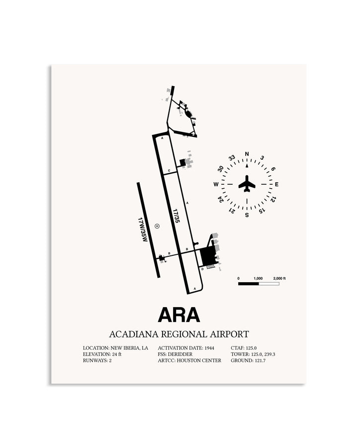Gray Acadiana Regional Airport framed poster displayed in an airplane hangar