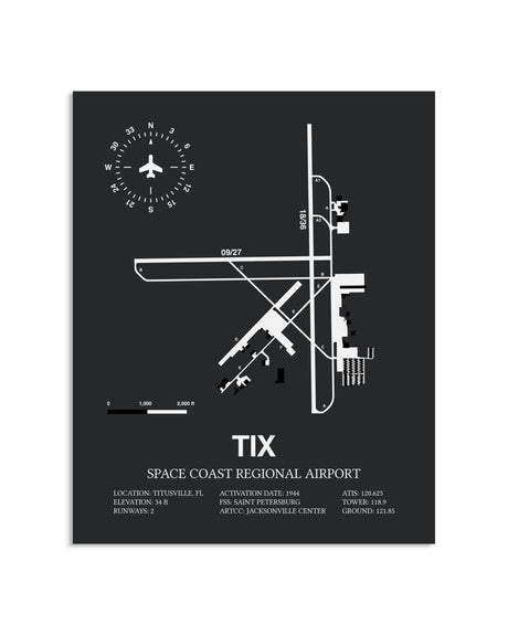 Gray Framed Space Coast Regional Airport layout wall art poster