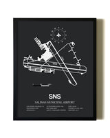 Unframed Salinas Municipal Airport map print poster