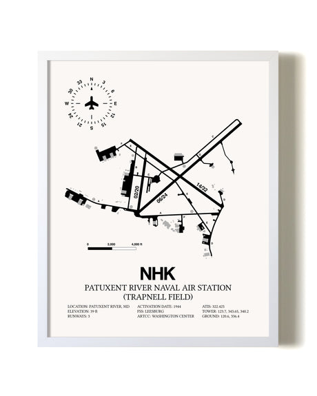 Patuxent River Naval Air Station (Trapnell Field) airport map poster in oak frame