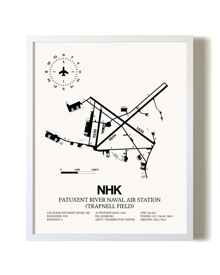Patuxent River Naval Air Station (Trapnell Field) airport map poster in oak frame