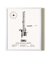 Grove Regional Airport airport map poster in oak frame