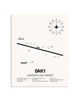 Gray Anderson Lake Airport framed poster displayed in an airplane hangar