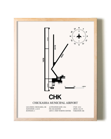 Chickasha Municipal Airport framed wall art in white frame
