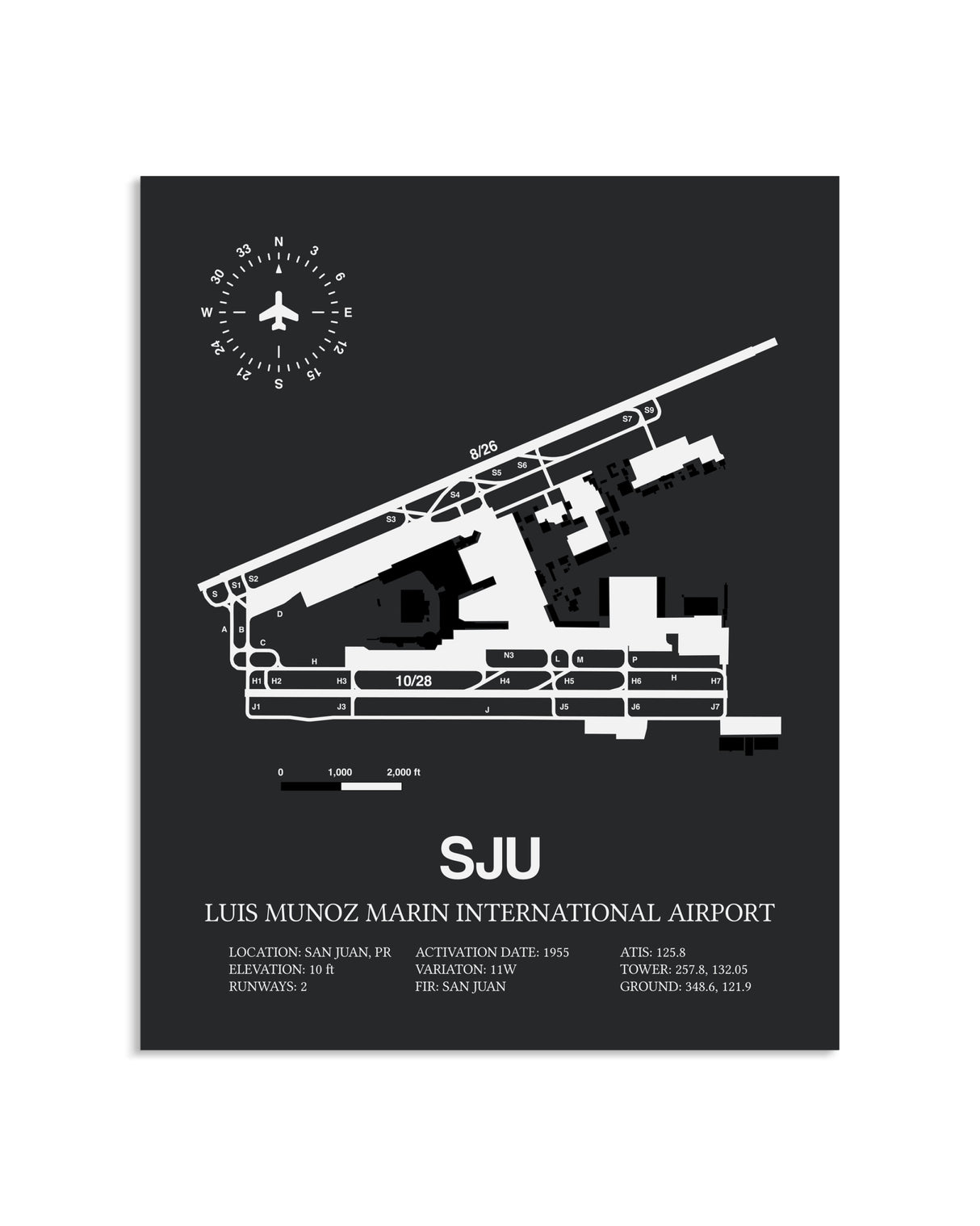 Gray Framed Luis Munoz Marin International Airport layout wall art poster