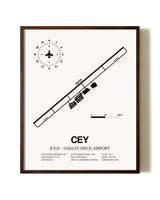 Kyle-Oakley Field Airport aviation print in walnut frame