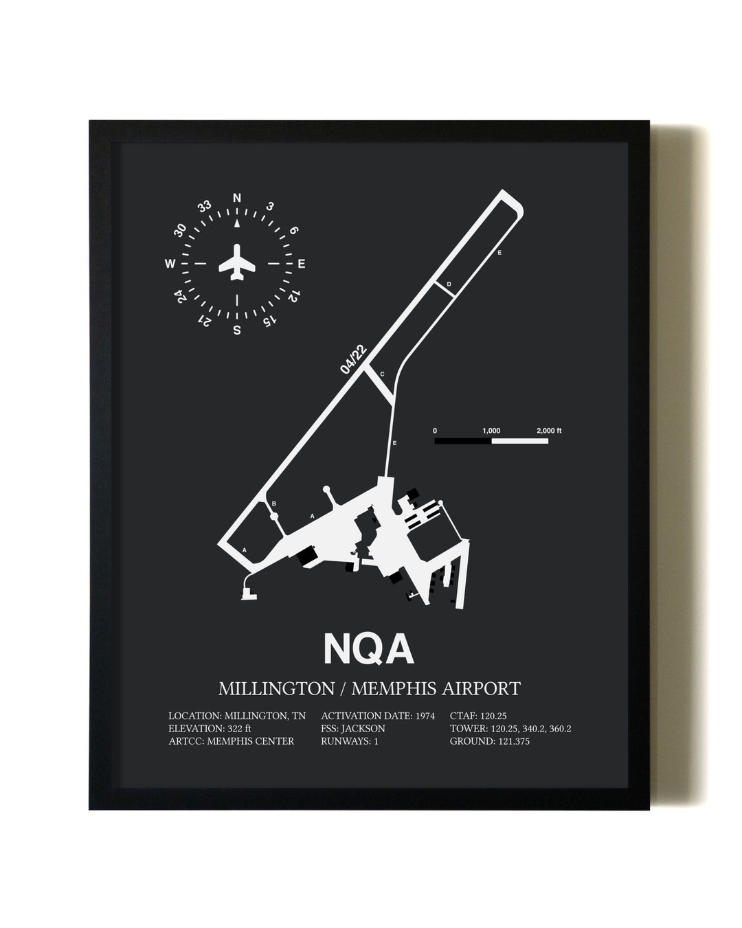 Unframed Millington / Memphis Airport map print poster