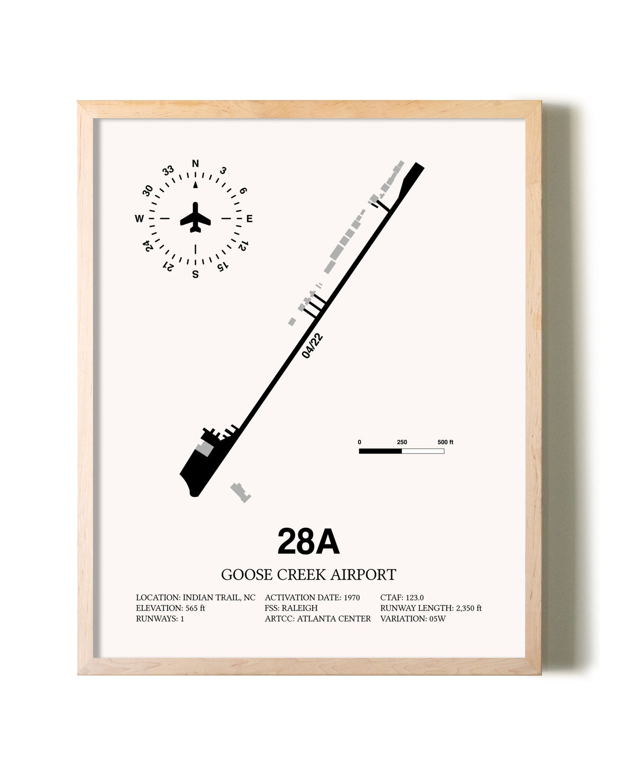 Goose Creek Airport framed wall art in white frame