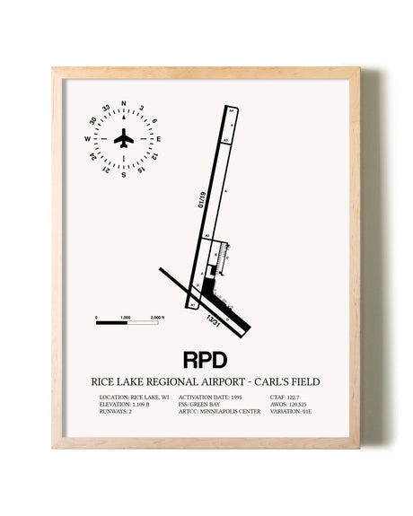 Rice Lake Regional Airport-Carl's Field framed wall art in white frame