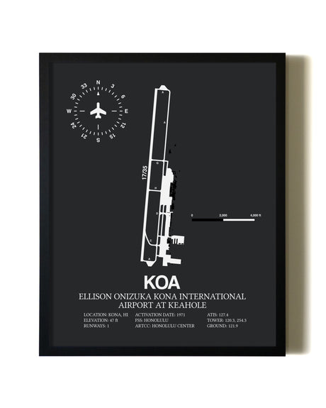 Unframed Ellison Onizuka Kona International Airport At Keahole map print poster