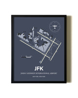 Blue and Cream Framed John F. Kennedy International Airport layout wall art poster