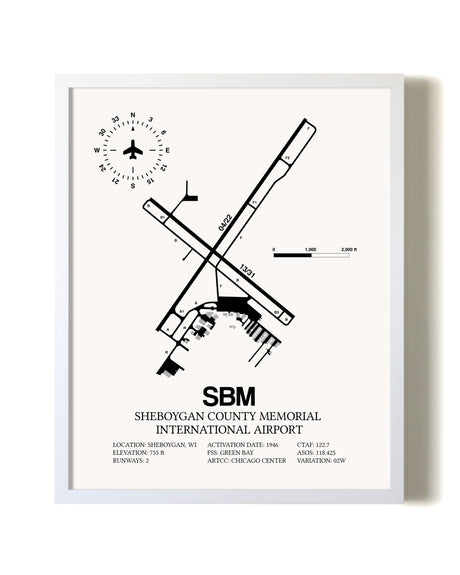 Sheboygan County Memorial International Airport airport map poster in oak frame