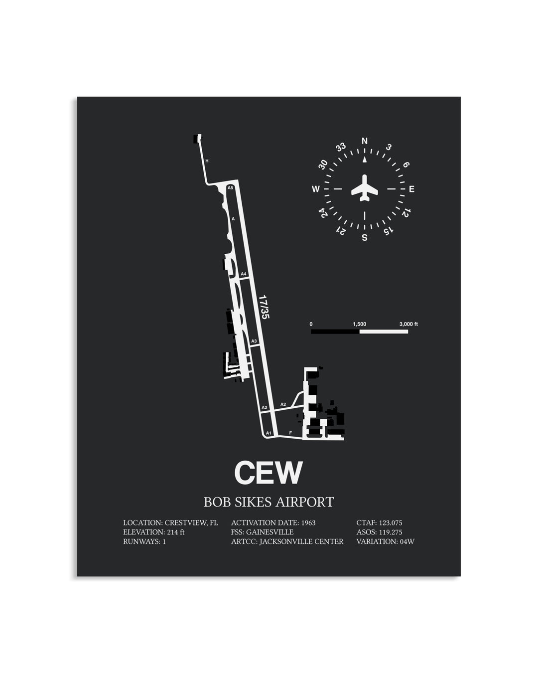 Gray Framed Bob Sikes Airport layout wall art poster
