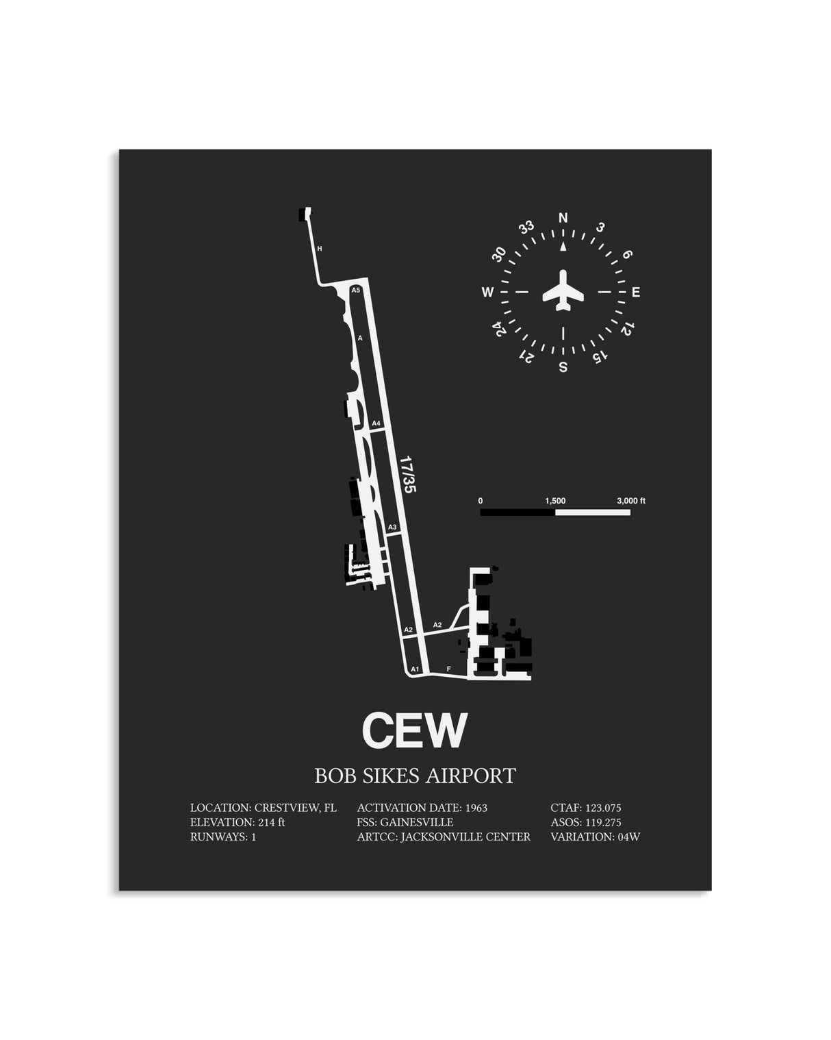 Gray Framed Bob Sikes Airport layout wall art poster