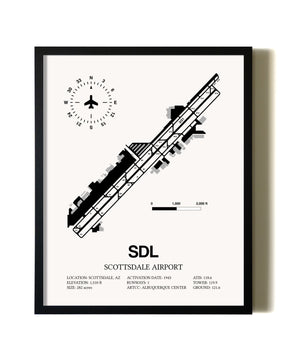 Framed Scottsdale Airport wall art poster in black frame