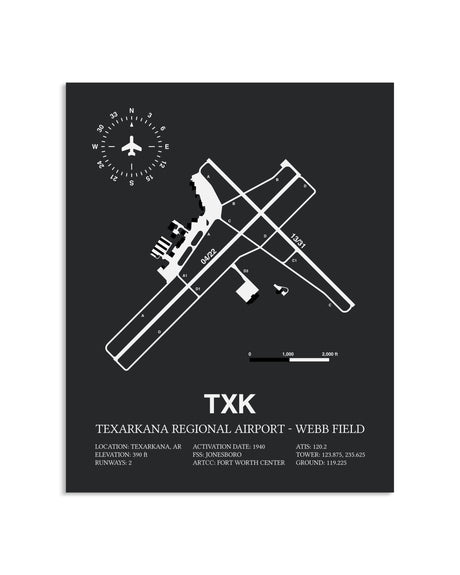 Gray Framed Texarkana Regional Airport-Webb Field layout wall art poster