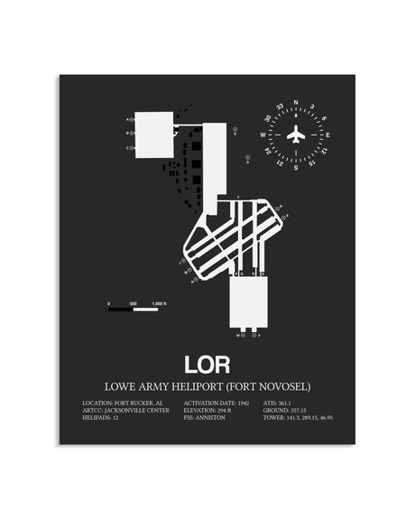 Gray Framed Lowe Army Heliport (Fort Novosel) layout wall art poster