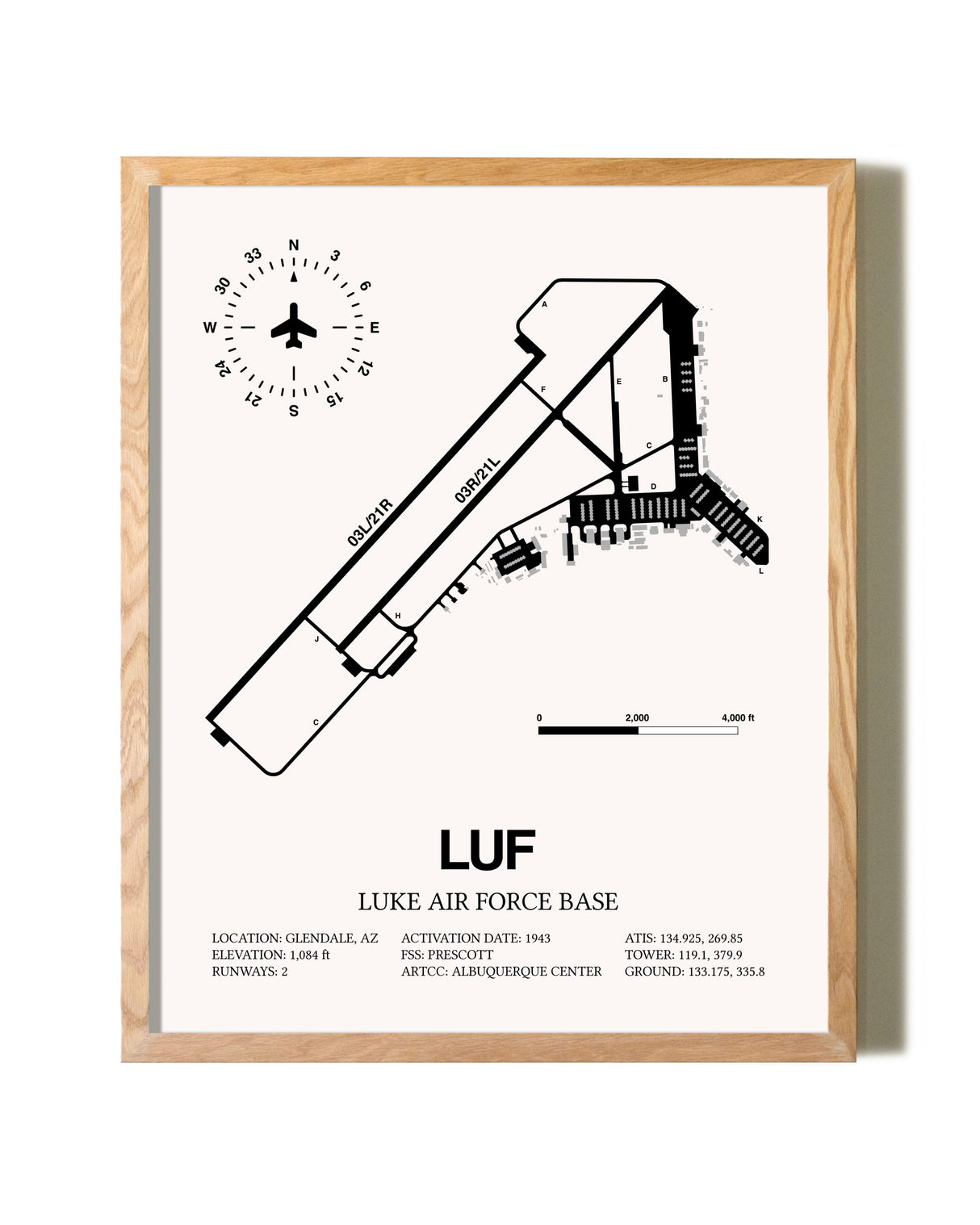 Luke Air Force Base framed print in natural wood frame