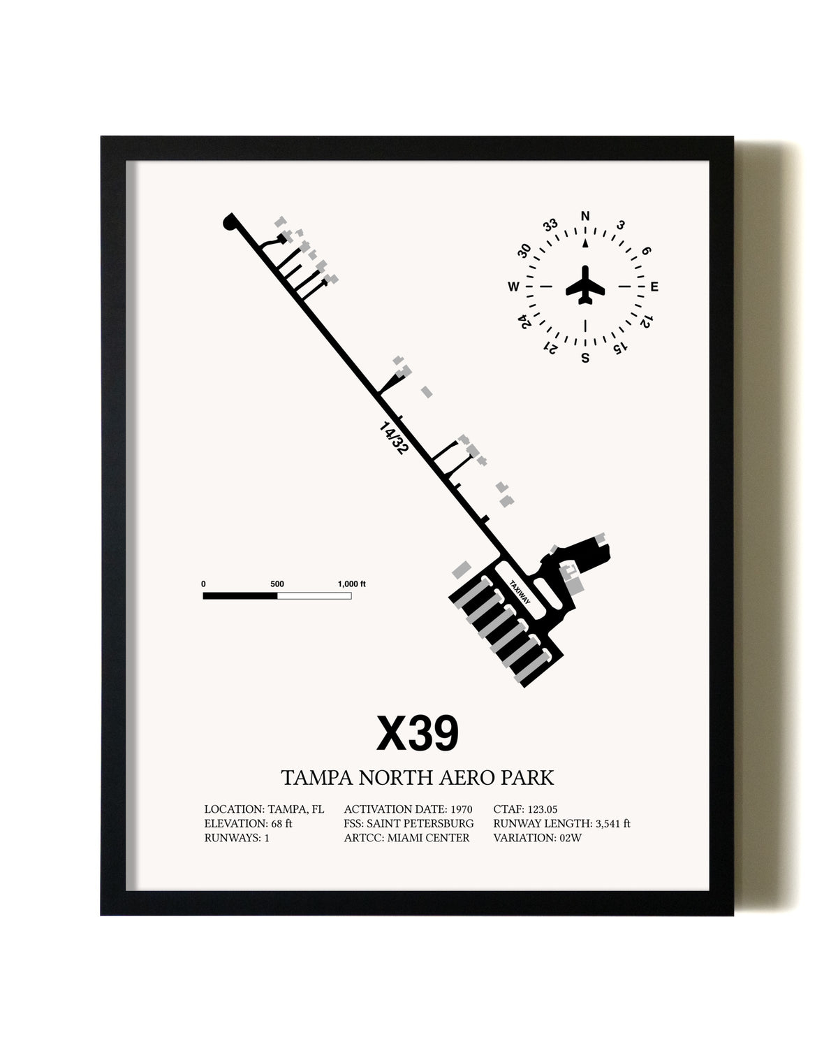 Framed Tampa North Aero Park wall art poster in black frame