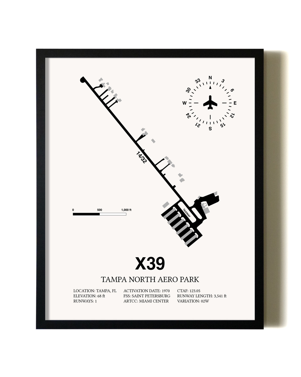 Framed Tampa North Aero Park wall art poster in black frame