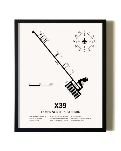 Framed Tampa North Aero Park wall art poster in black frame