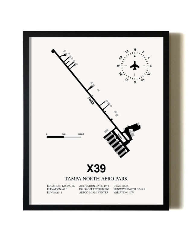Framed Tampa North Aero Park wall art poster in black frame