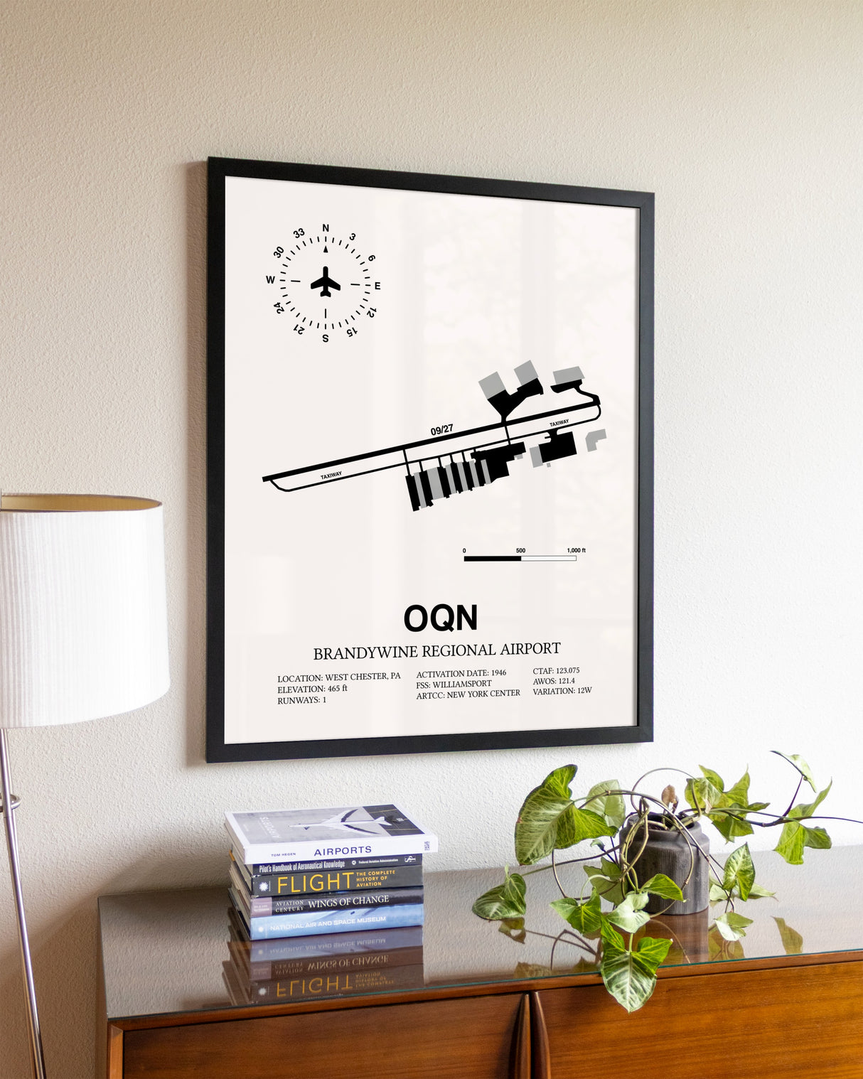 Brandywine Regional Airport aviation wall décor in black wood frame