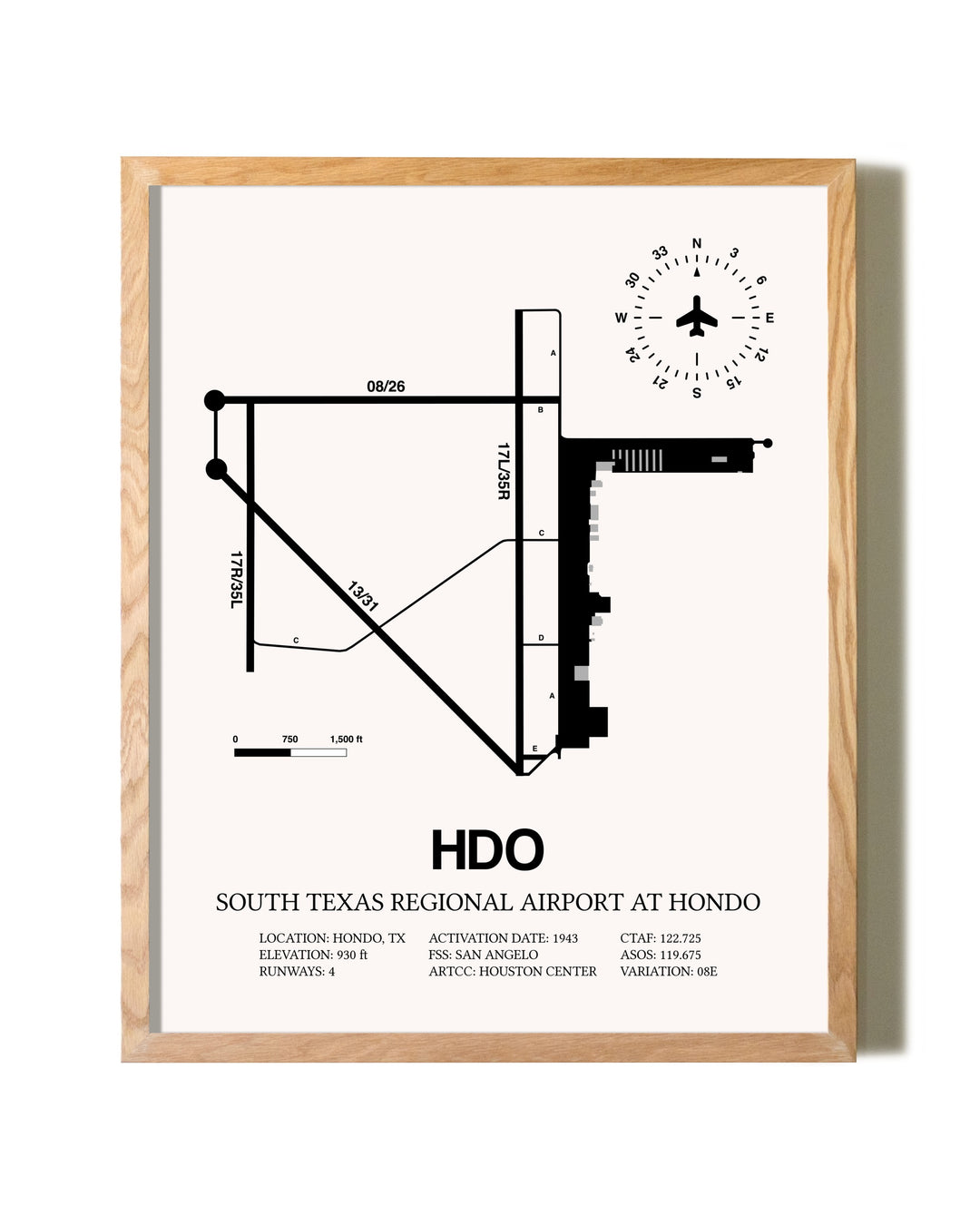 South Texas Regional Airport At Hondo framed print in natural wood frame