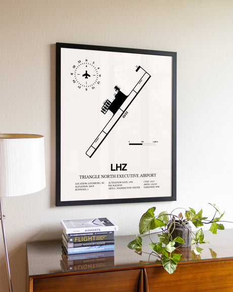 Triangle North Executive Airport aviation wall décor in black wood frame