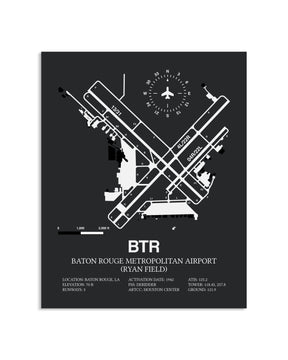 Gray Framed Baton Rouge Metropolitan Airport (Ryan Field) layout wall art poster