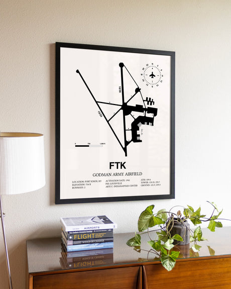 Godman Army Airfield aviation wall décor in black wood frame