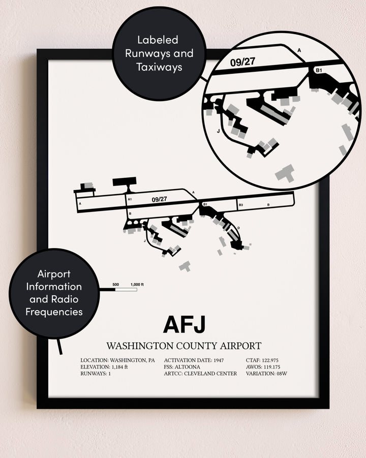 Framed Washington County Airport layout wall art poster